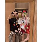 Yukiss 印花宽松T恤 奇奇风卡通tee 可拆卸公仔