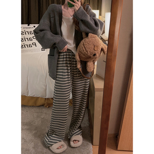 增色 ～ 慵懒条纹裤 休闲感阔腿裤 加厚 Yukiss