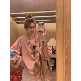 Yukiss【重工花朵刺绣！薄料凉爽/亚麻棉娃娃衫衬衣】