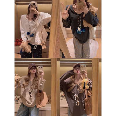 Yukiss【万能基础百搭！u领爆显瘦+侧开叉长袖T恤衫】