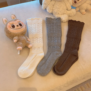 羊毛镂空袜保暖针织中筒袜 显腿细 自留 Yukiss