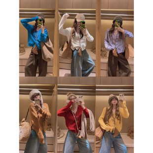 羊毛針織開衫 女秋韓系寬松百搭疊穿時髦上衣 小個子v領長袖 Yukiss