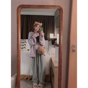 女秋韩系宽松垂感 灰色抽绳直筒阔腿休闲裤 Yukiss 福利清仓5折