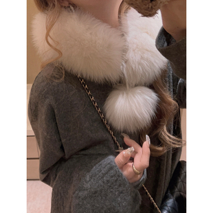 可爱真狐狸毛小雪球围脖 磁吸扣 狠狠保暖 Yukiss