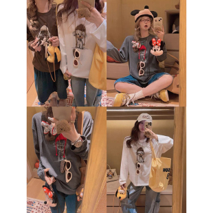 休闲宽松上衣～ 印花t恤长袖 立体帽子小狗 Yukiss