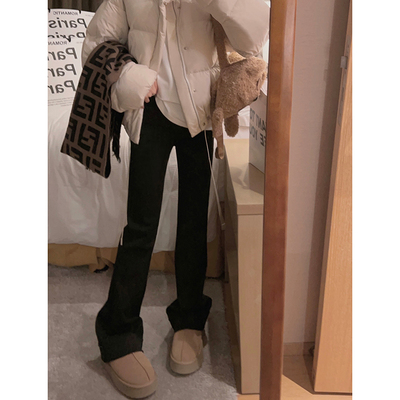 自带拉腿特效/加绒微喇牛仔裤