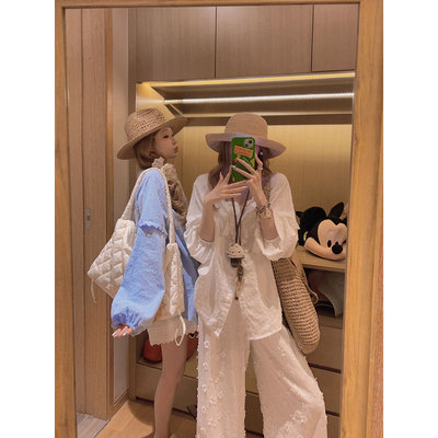 Yukiss蕾丝边刺绣棉质衬衫