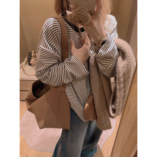 条纹tee Yukiss 磨毛宽松长袖 软糯Q弹 ins博主款