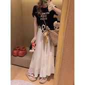 Yukiss 蛋糕半身裙女夏韩垂感宽松遮肉A字蕾丝仙女裙 压褶白色长款