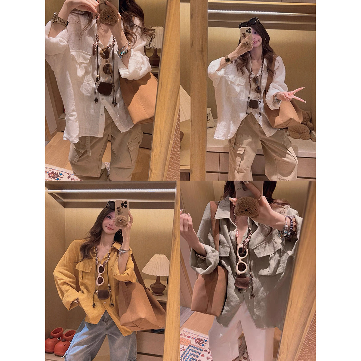 Yukiss【呼吸感慵懒100天然砂洗亚麻+双口袋长袖衬衣】