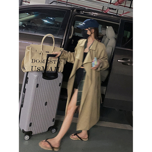 宽松气质过膝中长款 YUKISS 卡其色高端时尚 韩版 风衣女 私服风衣