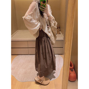 复古镂空刺绣长裙半身裙 定位绣花 原创 Yukiss