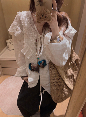 Yukiss【重工双层荷叶边！木耳边棉质上衣衬衫娃娃衫】