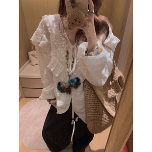 Yukiss【重工双层荷叶边！木耳边棉质上衣衬衫娃娃衫】