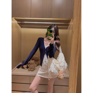 上衣 纯欲系带T恤内搭针织衫 蕾丝假两件 Yukiss