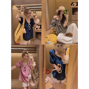 敲显白 上衣 N种穿法 格纹娃娃衫 巨显瘦 Yukiss