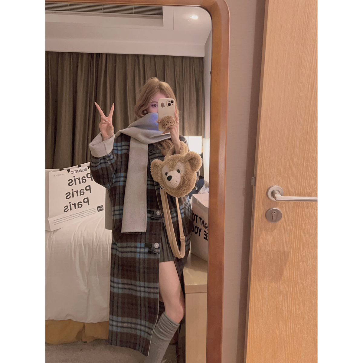 Yukiss/两面穿格纹双面呢大衣