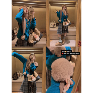 可拆卸毛球披肩羊毛针织围巾 Yukiss 玩趣穿搭