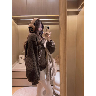 环保羊羔毛拼接菱格毛毛立领外套 Yukiss 布丁奶糕