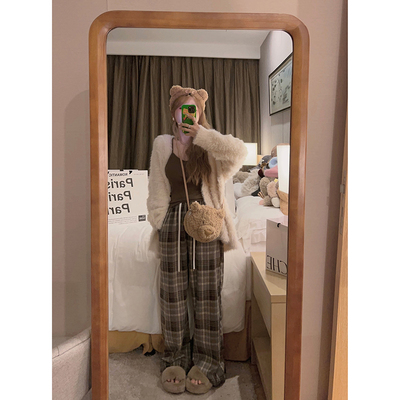 秋冬时髦格子裤直筒阔腿休闲裤