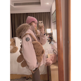 Yukiss 派克羽绒服女冬小个子加厚保暖外套 貉子毛领90白鸭绒工装