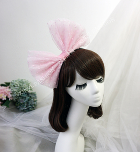 心子原创粉色纱超大夸张蝴蝶结发箍演出芭蕾变奏头饰尺寸颜定定制
