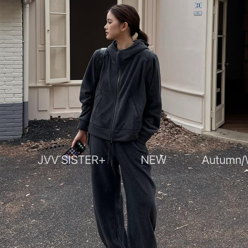 JVV十三行2025冬季新款连帽卫衣外套运动套装休闲裤两件套女71709
