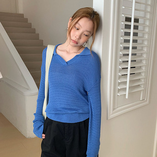 苏奈 V领上衣tableblue v领针织打底衫 女25秋软糯别致长袖
