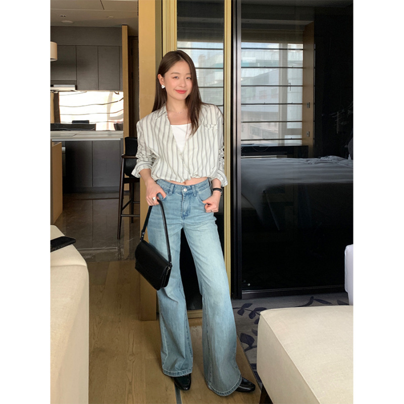 广州黄峥设计感假两件条纹衬衫女