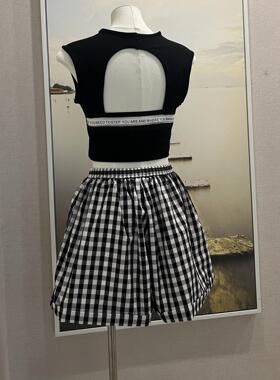 ins博主的单品 舒适黑白格子花苞短裤街头百搭宽松高腰休闲裤