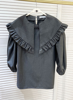 CAN2025春季新款 荷叶边衬衫+高腰百褶半身裙两件套洋气减龄套装