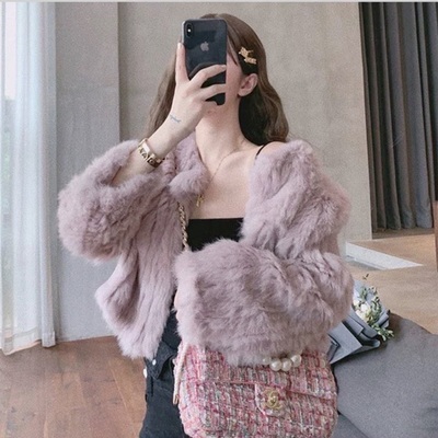 编制皮草外套皮毛一体修身alice