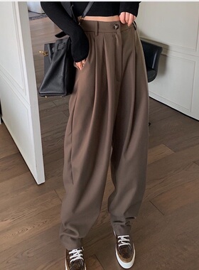 W花花家垂感阔腿裤女高腰直筒西装裤2025春季新款拖地裤子Alice