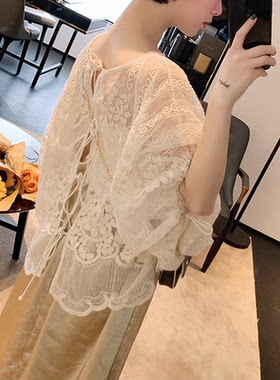 洋气蕾丝打底衫雪纺女时w上衣