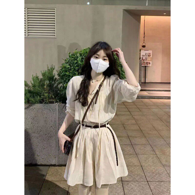 套装/单件春夏韩版日系学生女五分袖衬衫+短款A字半身裙两件套潮
