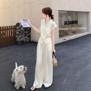 夏装穿搭一整套减龄女夏季新款法式名媛马甲阔腿裤套装两件套