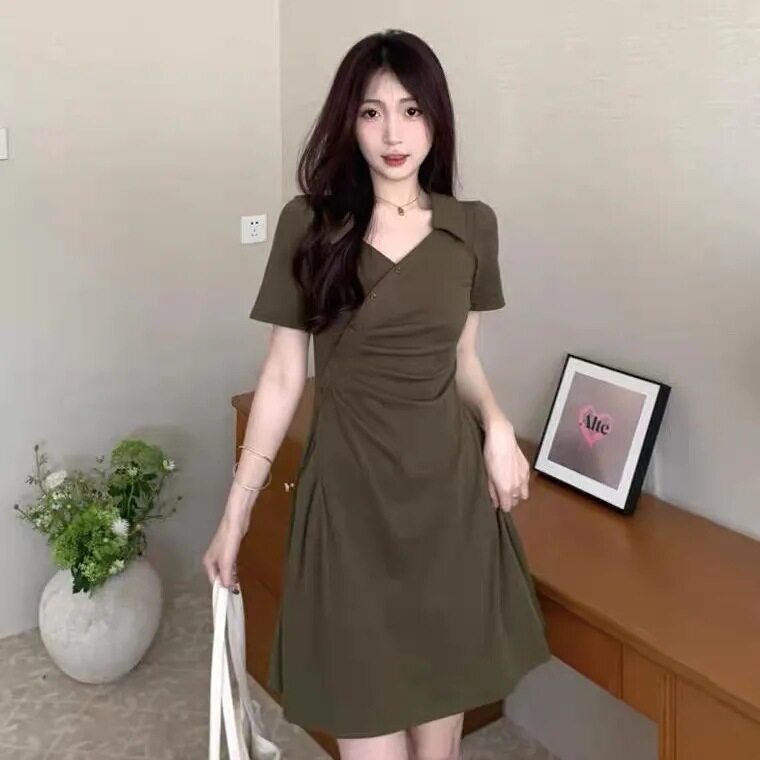 御姐风polo连衣裙女夏季不规则气质裙子胖mm遮肚子显瘦a字裙