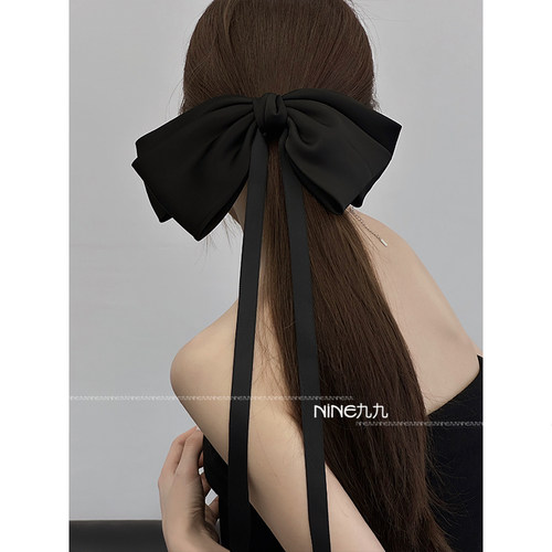 黑色蝴蝶结弹簧夹缎面一字夹