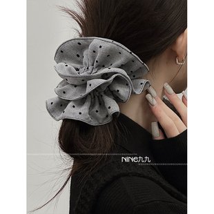 NINE九 灰色波点布艺大肠发圈发绳韩系低马尾头绳扎头发皮筋发饰