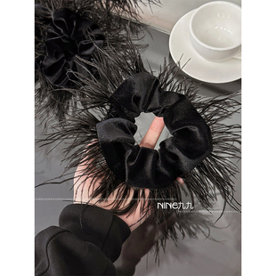 NINE九 鸵鸟毛发圈大肠圈丸子头发饰头绳气质女扎头发绳 2025爆款