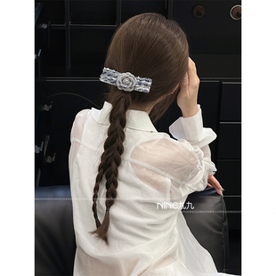 NINE九 布艺山茶花弹簧夹发夹粉色山茶花优雅头饰发卡女潮 韩版