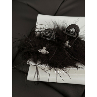 NINE九 超仙夹子头饰鲨鱼夹ins风盘发羽毛抓夹高级感鸵鸟毛发夹