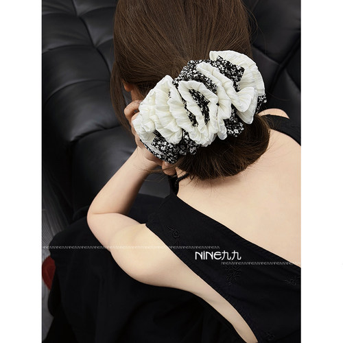 手工布艺波点撞色大肠发圈甜美