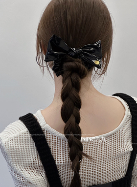 NINE九丨安可拉红色皮质蝴蝶结发圈头绳女皮筋黑色丸子头发饰女潮