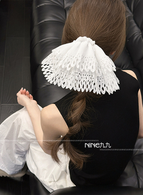 NINE九丨白色镂空双层百褶发圈发饰女韩国ins小众设计2025夏季新