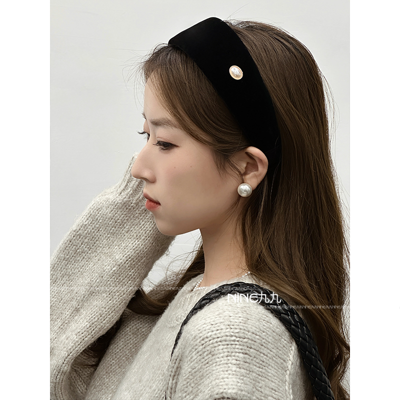 黑色丝绒珍珠发箍女款