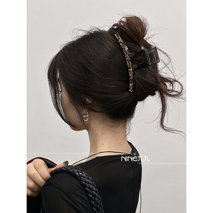 NINE九 鲨鱼夹子大号发卡发饰 气质豹纹发夹女发量多盘发抓夹时尚