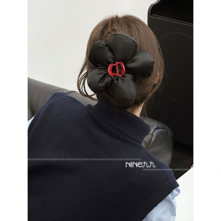 NINE九 高颜值超大黑色花朵复古撞色大号发抓洋气抓夹潮 韩式