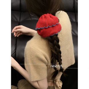 NINE九 钕 撞色波浪边针织发圈复古扎马尾发绳大肠圈头绳秋冬新款