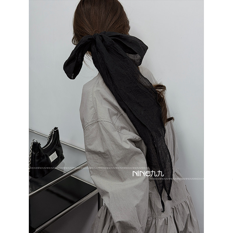 NINE九丨韩国法式网纱蝴蝶结发绳长飘带头绳扎头丝带丝巾发带发圈